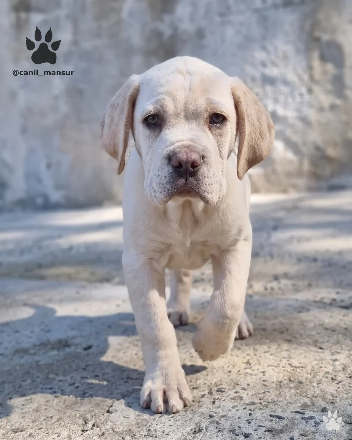 Filhote de Cane Corso claro em movimento na area externa do canil